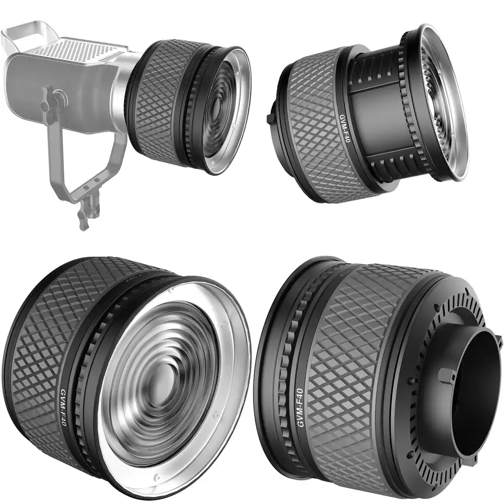 Photography Lighting Design - เลนส์เฟรสเนล GVM Official F40 พร้อมเมาท์โบเวนส์, ดีไซน์เลนส์คู่สำหรับไฟวิดีโอ